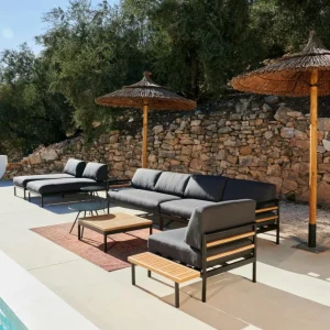 CASA HANNA Lounge Mesa Auxiliar Negro, Natural> Mesas Auxiliares De Jardín | Conjuntos Lounge