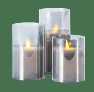 CASA ION Velas LED Juego De 3 Gris> Velas Led