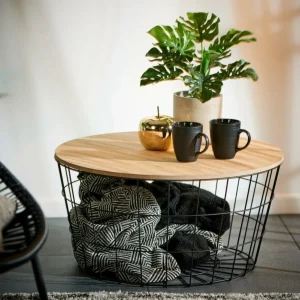 CASA WIRE XL Mesa Auxiliar XL Negro, Natural> Cestas De Hilo | Mesas De Salón