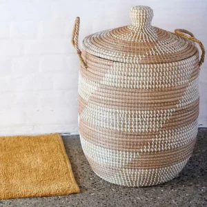 CASA YASMINE Cesta De Lujo Con Tapa Blanco, Natural> Cestas De Almacenaje | Cesto De La Ropa