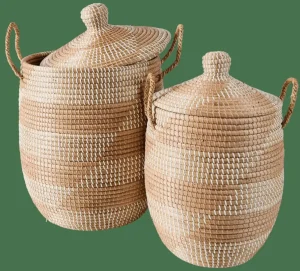 CASA YASMINE Cesta De Lujo Con Tapa Blanco, Natural> Cestas De Almacenaje | Cesto De La Ropa